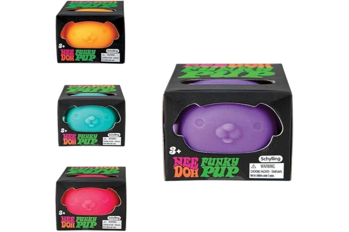 NeeDoh Funky Pup Squishy Fidget Toy 4x Lot Orange/Blue/Purple/Pink