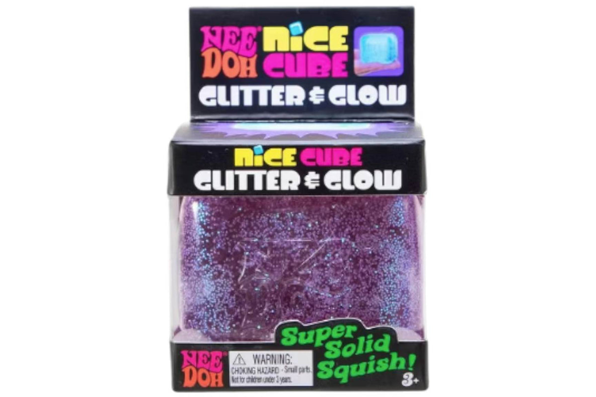 NeeDoh Nice Cube Glitter and Glow Squishy Fidget Toy Purple