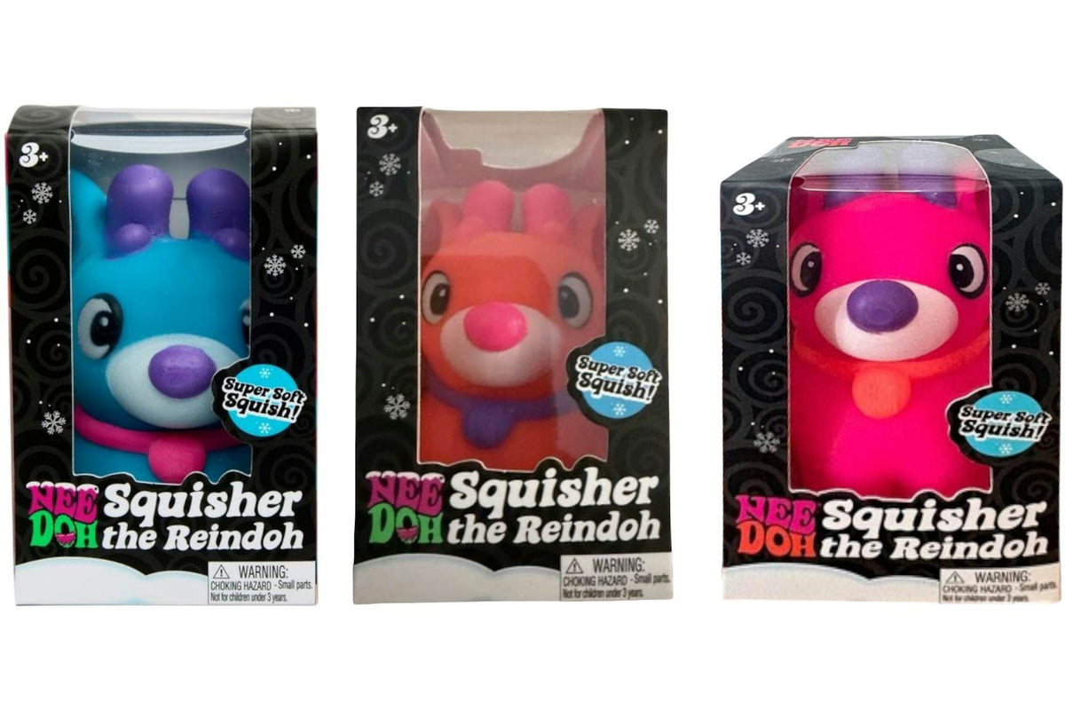 NeeDoh Squisher the Reindeer Squishy Fidget Toy Set of 3 Pink, Orange, Blue