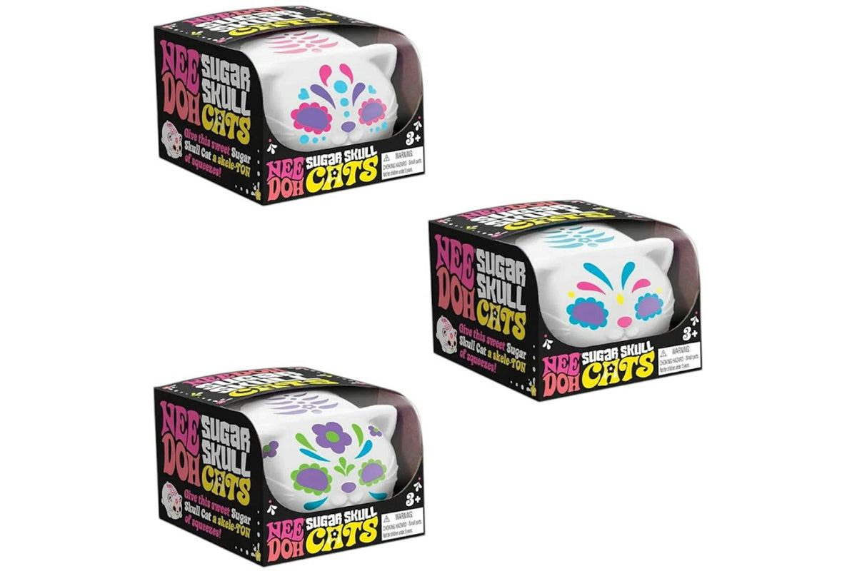 NeeDoh Sugar Skull Cool Cats Squishy Fidget Toy Set of 3 Blue/Pink/Green