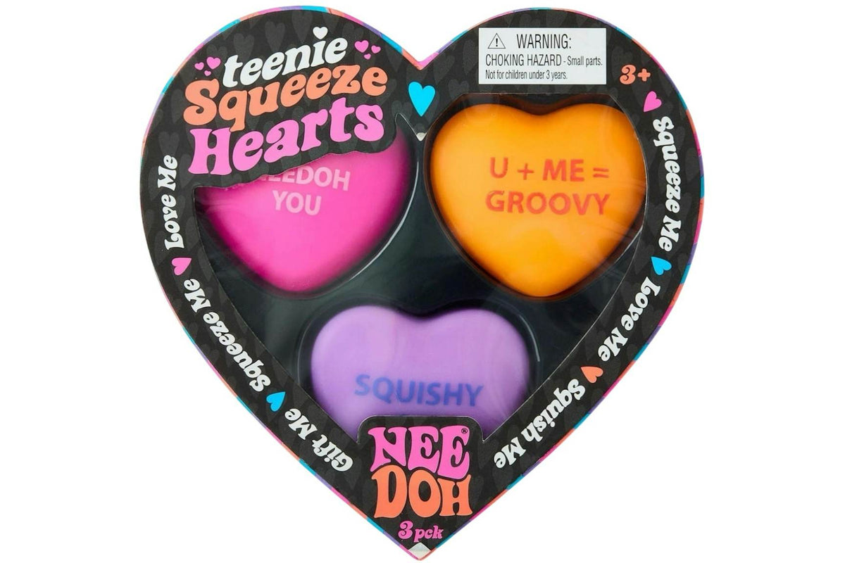 NeeDoh Teenie Squeeze Hearts Squishy Fidget Toy Set of 3 Pink/Orange/Purple